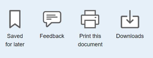 screenshot of the 'saved for later', 'feedback', 'print this document' and 'downloads' links on a module study item